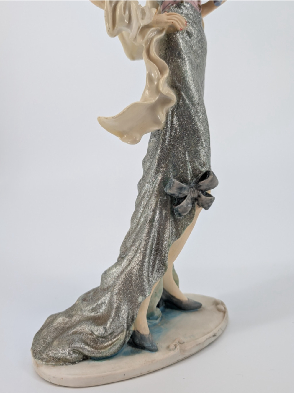 VTG 1991 Albert Price Flapper Lady Figurine Silver Glitter Gown Fan 13.5" AS IS - Picture 7 of 11